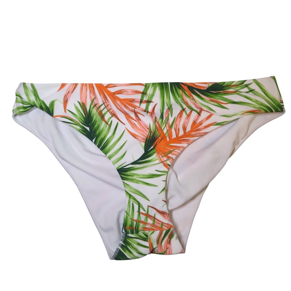 Raisins Fiesta Pant Bikini Bottom L White Tropical Palm Print Coastal NWT